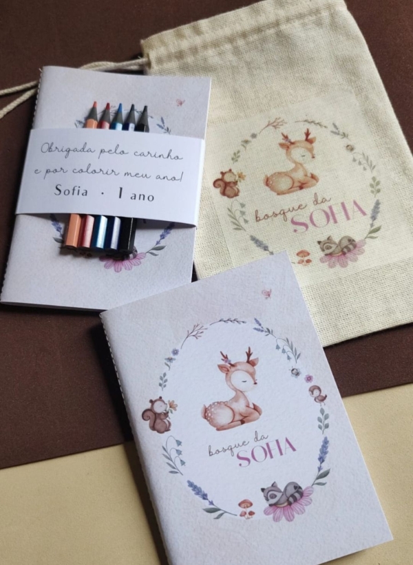 Kit livro com mini lápis e saquinhos de algodão cru